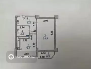 1-комнатная квартира, этаж 8 из 9, 38 м²