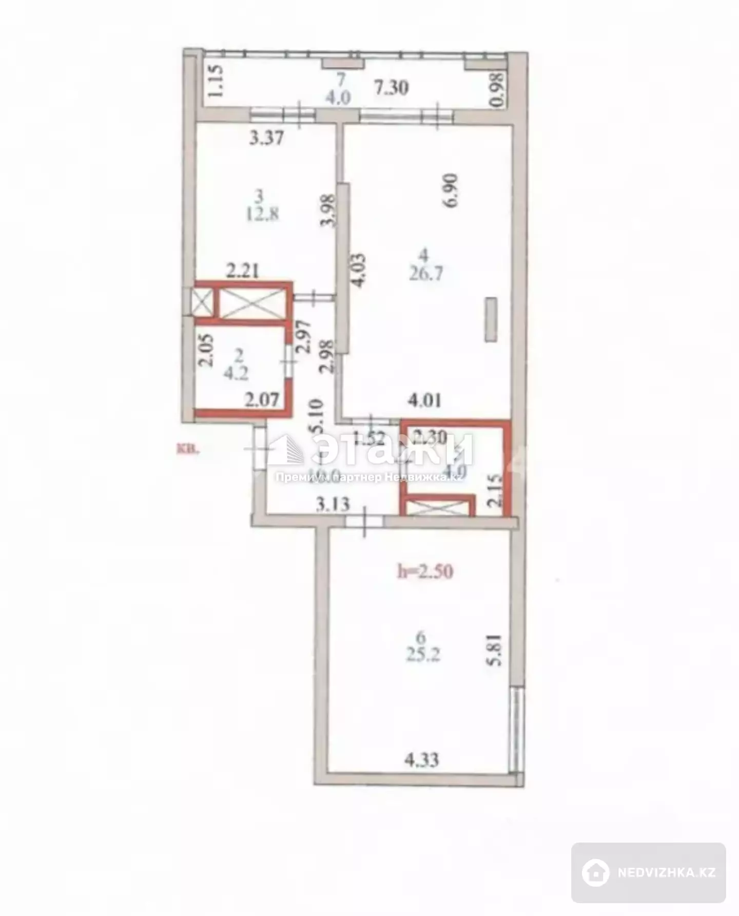 86.9 м², 2-комнатная квартира, этаж 17 из 24, 87 м², изображение - 1
