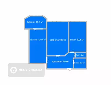 2-комнатная квартира, этаж 2 из 6, 64 м²