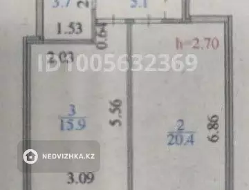 1-комнатная квартира, этаж 9 из 9, 46 м²