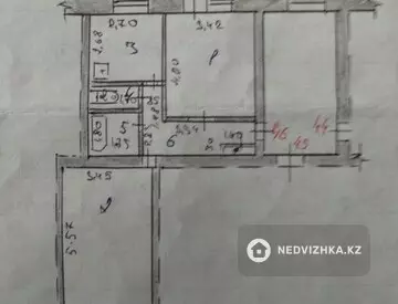 2-комнатная квартира, этаж 3 из 5, 52 м²