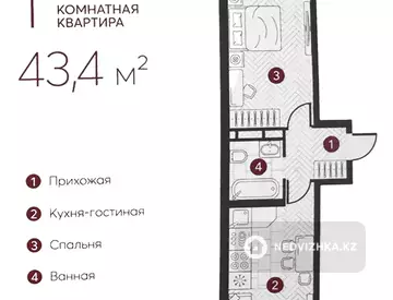 2-комнатная квартира, этаж 7 из 9, 43 м²