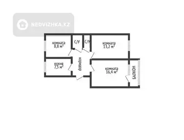 3-комнатная квартира, этаж 6 из 6, 58 м²