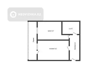 1-комнатная квартира, этаж 1 из 4, 42 м²