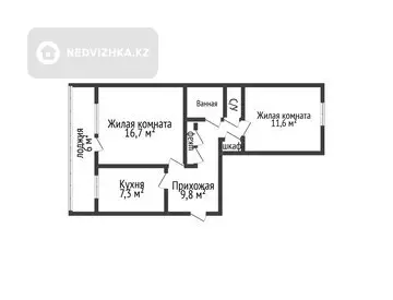 1-комнатная квартира, этаж 3 из 5, 52 м²