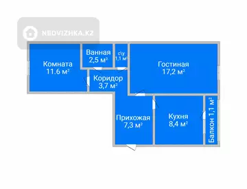2-комнатная квартира, этаж 5 из 5, 53 м²