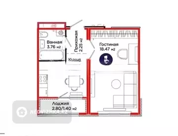 1-комнатная квартира, этаж 11 из 12, 34 м²