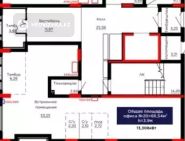 Офис, этаж 1 из 15, В жилом доме, 78 м²