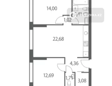 2-комнатная квартира, этаж 4 из 15, 66 м²