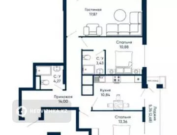 3-комнатная квартира, этаж 10 из 15, 80 м²