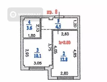 1-комнатная квартира, этаж 2 из 3, 31 м²