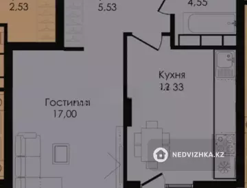 1-комнатная квартира, этаж 9 из 15, 43 м²