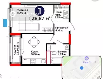 1-комнатная квартира, этаж 5 из 9, 39 м²