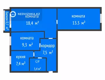 3-комнатная квартира, этаж 4 из 5, 60 м²