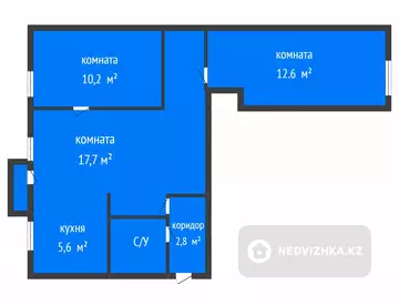 3-комнатная квартира, этаж 3 из 4, 54 м²