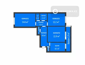 3-комнатная квартира, этаж 8 из 9, 70 м²