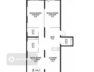 3-комнатная квартира, этаж 11 из 12, 120 м²