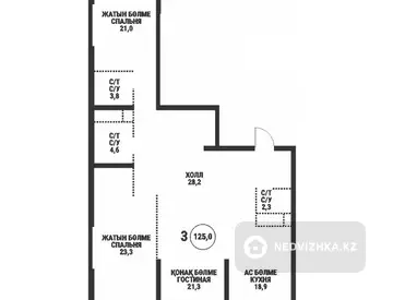 3-комнатная квартира, этаж 12 из 16, 125 м²