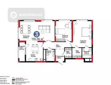 3-комнатная квартира, этаж 17 из 21, 114 м²