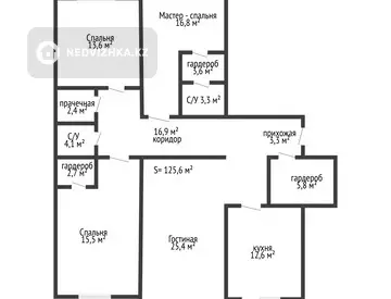 4-комнатная квартира, этаж 3 из 16, 126 м²