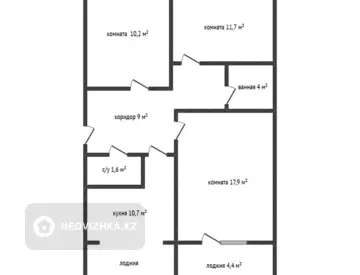 3-комнатная квартира, этаж 2 из 5, 68 м²