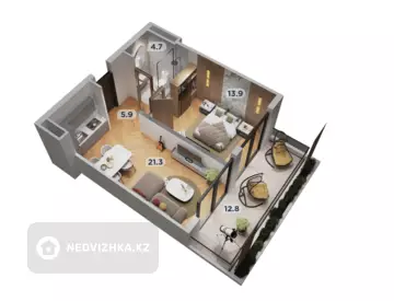 1-комнатная квартира, этаж 3 из 6, 59 м²