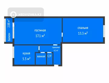 2-комнатная квартира, этаж 4 из 5, 45 м²