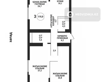 3-комнатная квартира, этаж 16 из 19, 119 м²