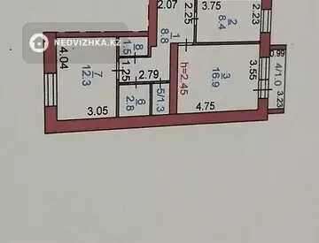 2-комнатная квартира, этаж 1 из 6, 53 м²