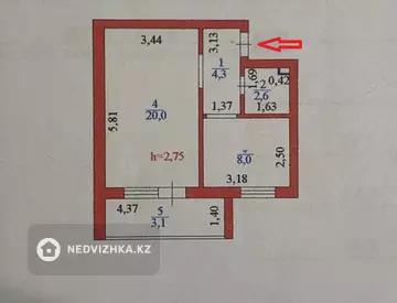 1-комнатная квартира, этаж 2 из 5, 38 м²