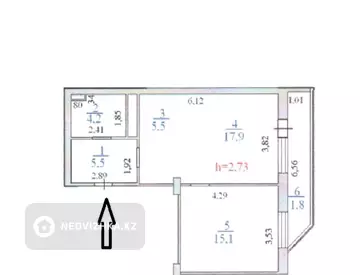 2-комнатная квартира, этаж 3 из 17, 50 м²