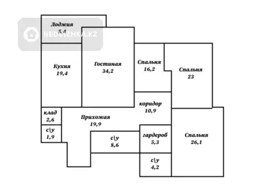 4-комнатная квартира, этаж 4 из 4, 177 м²