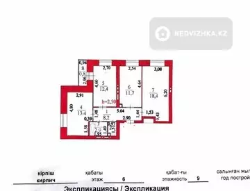 3-комнатная квартира, этаж 6 из 9, 70 м²