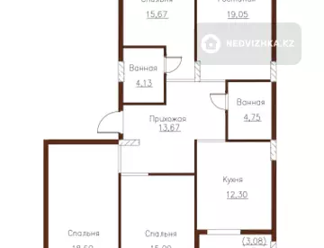 4-комнатная квартира, этаж 5 из 8, 104 м²