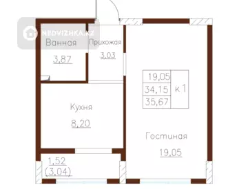 1-комнатная квартира, этаж 5 из 7, 35 м²
