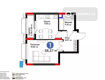 1-комнатная квартира, этаж 2 из 9, 38 м²