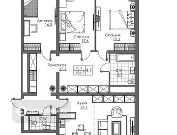 4-комнатная квартира, этаж 15 из 15, 141 м²