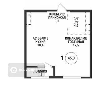 1-комнатная квартира, этаж 10 из 16, 45 м²