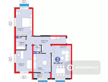 3-комнатная квартира, этаж 9 из 12, 95 м²