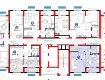 1-комнатная квартира, этаж 3 из 12, 42 м²