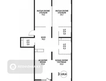 3-комнатная квартира, этаж 7 из 12, 121 м²