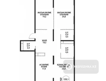 3-комнатная квартира, этаж 10 из 12, 120 м²