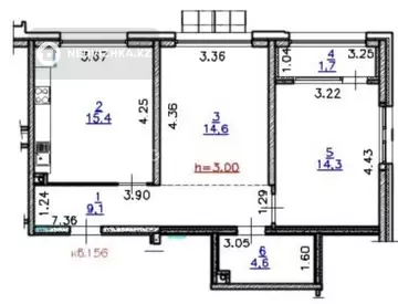 2-комнатная квартира, этаж 6 из 6, 60 м²