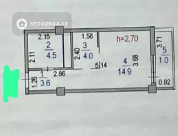 1-комнатная квартира, этаж 2 из 14, 28 м²