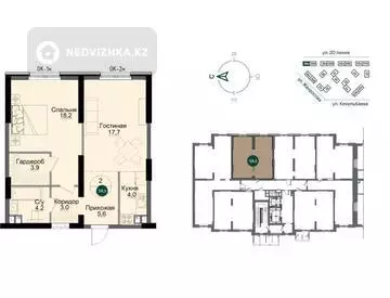 2-комнатная квартира, этаж 2 из 14, 58 м²