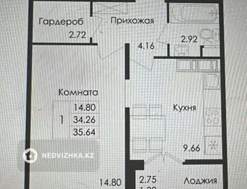 1-комнатная квартира, этаж 10 из 12, 36 м²