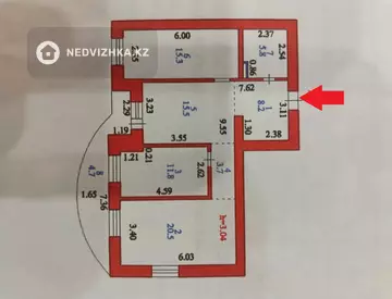 3-комнатная квартира, этаж 2 из 9, 88 м²