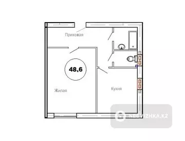 1-комнатная квартира, этаж 2 из 8, 49 м²