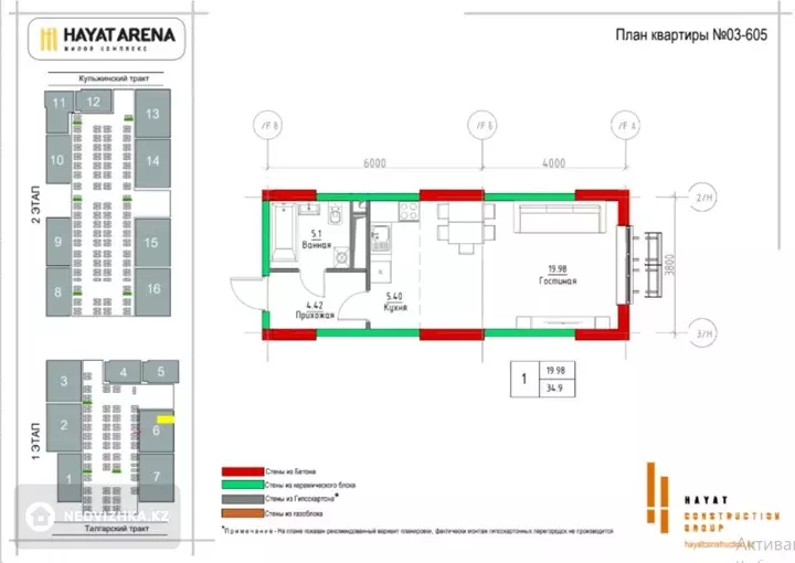34.9 м², 1-комнатная квартира, этаж 6 из 9, 35 м², изображение - 1