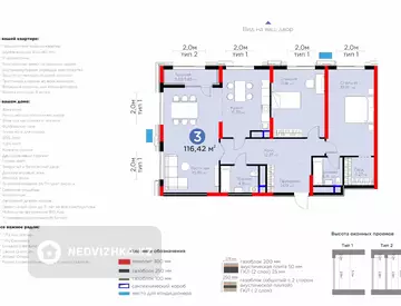 3-комнатная квартира, этаж 5 из 14, 116 м²
